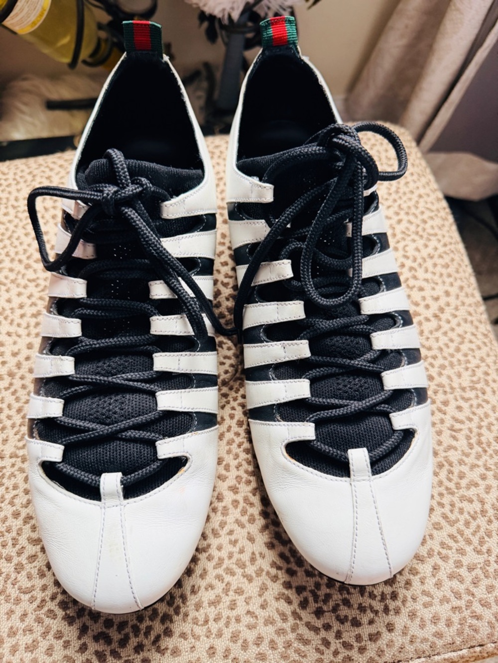 Gucci Black and White Lace-Up Sneaker with Signature Web Tab